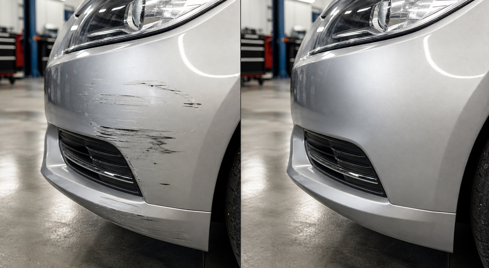 Before and after bumper repair example