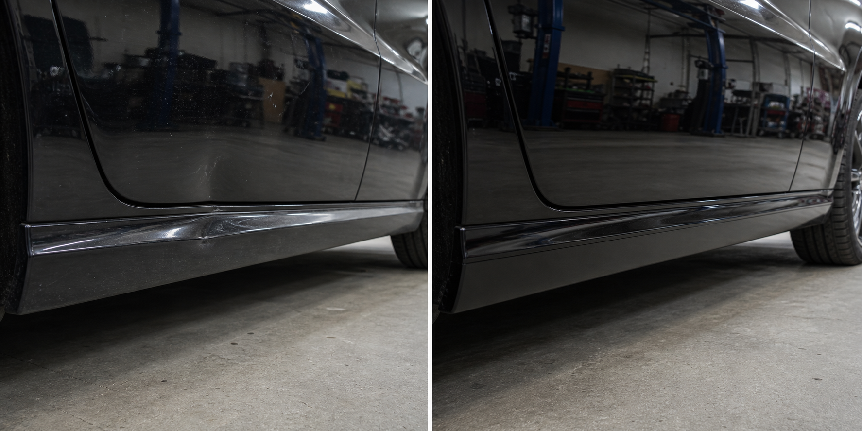 Before and after side sill repair example